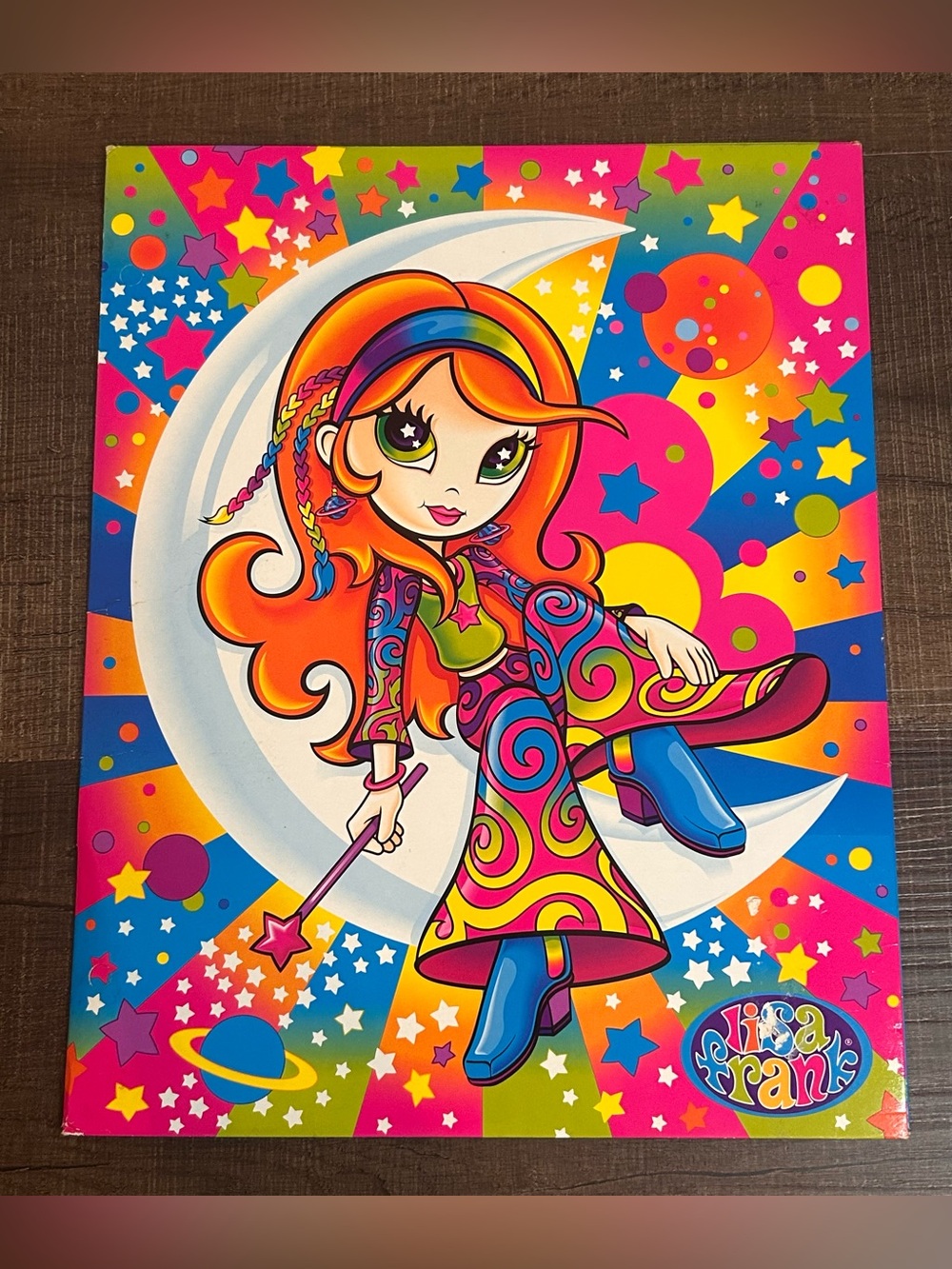 LISA FRANK Moon Child Celestial STAR GIRL Folder 2002 BIG EYE Rainbow Hippie